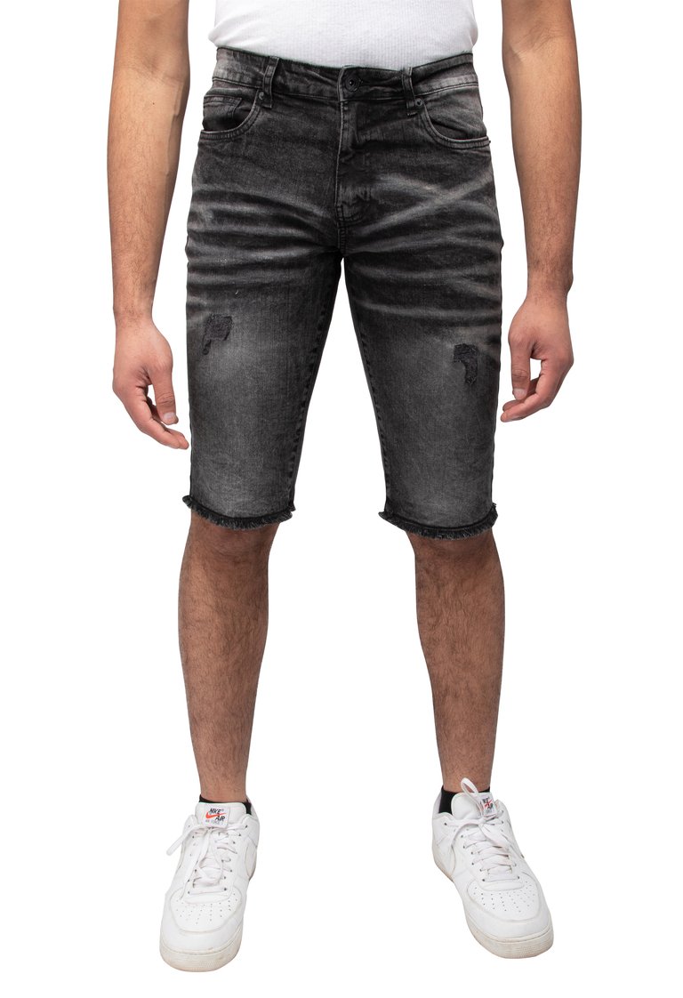 Men's Denim Shorts, Rips Distress Frayed Cut Off Slim Fit Jeans Short for Men - Black Wash