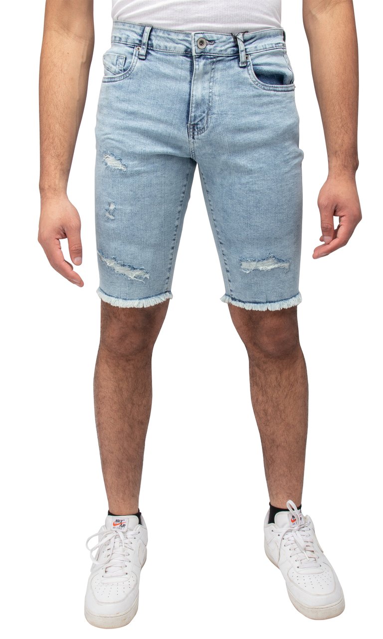 Men's Rips Distress Frayed Cut Off Denim Shorts - Bleach