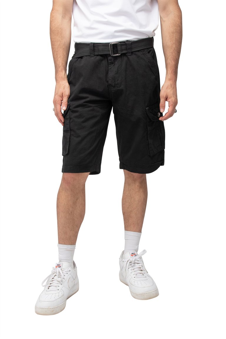 RMS-17020 Belted Cargo Shorts With Snap Button - Black