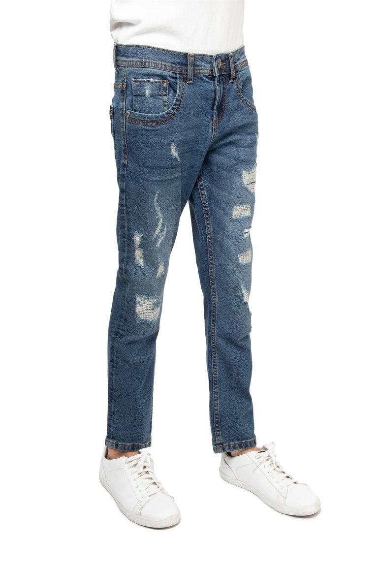 Skinny Look Stretch Jeans With Fashion Rips For Boys - Tint Stone