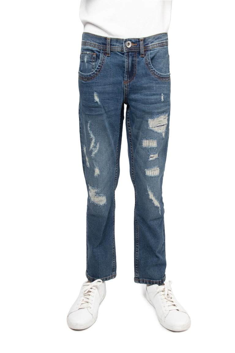 Skinny Look Stretch Jeans With Fashion Rips For Boys - Tint Stone - Tint Stone