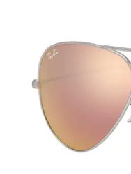 Aviator Large Metal Sunglasses - Matte Silver Light Brown Mirror Pink - Matte Silver Light Brown Mirror Pink