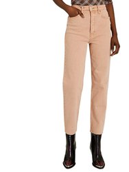 70's Ultra High Rise Stove Pipe Straight Jean In Washed Khaki - Washed Khaki