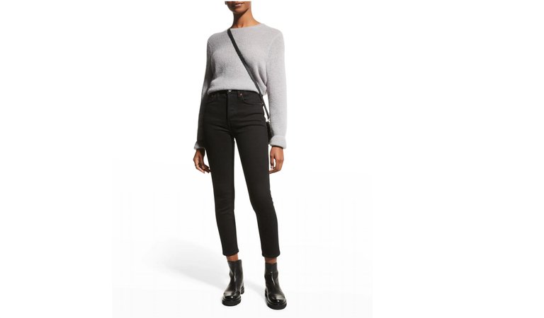 90S High Rise Ankle Cropped Jeans - Noir