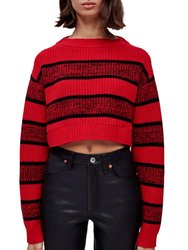 Cropped Boatneck Pullover Sweater In Red Black Rugby - Red Black Rugby