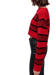 Cropped Boatneck Pullover Sweater In Red Black Rugby