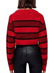 Cropped Boatneck Pullover Sweater In Red Black Rugby