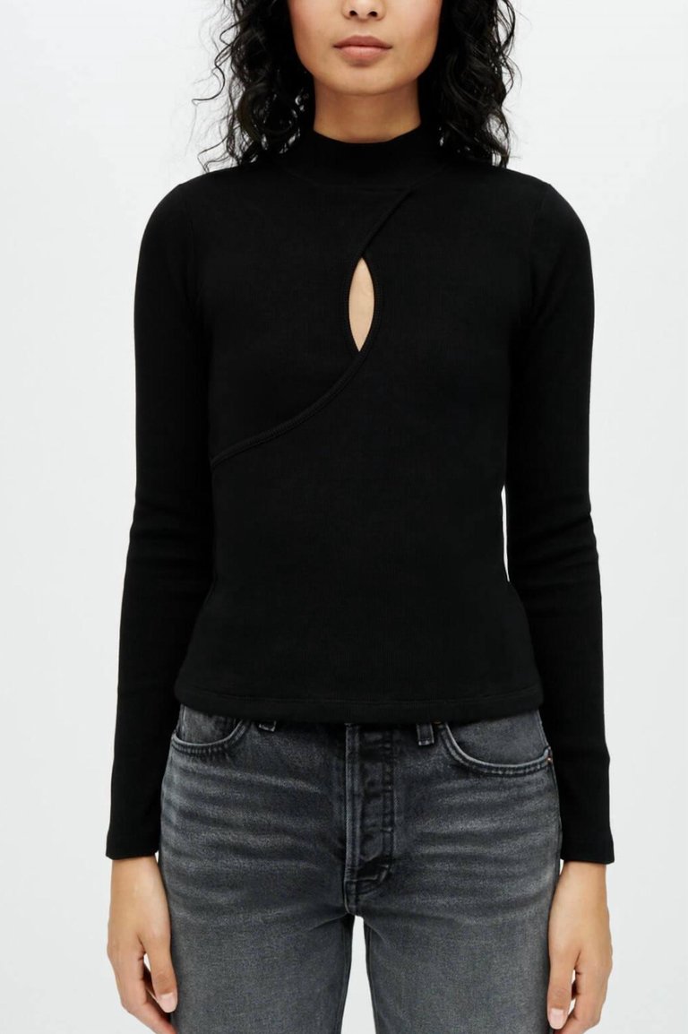 Keyhole Mock Neck Top - Black