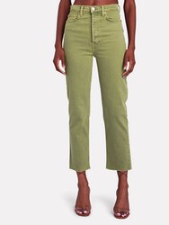 Ultra High Rise Stove Pipe Raw Hem Jeans - Washed Sage