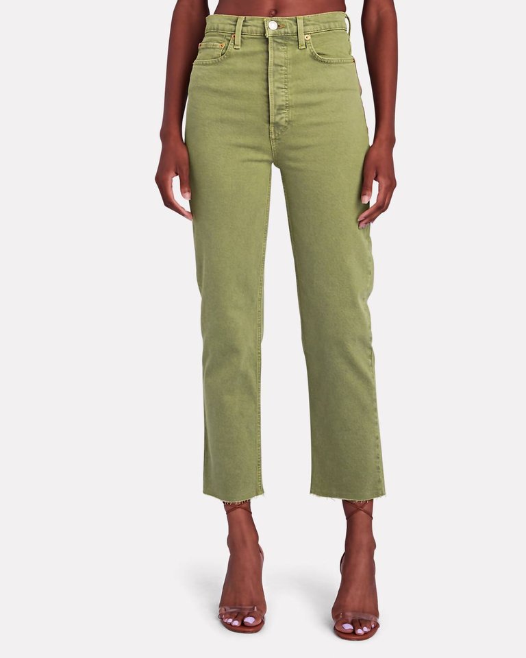 Ultra High Rise Stove Pipe Raw Hem Jeans - Washed Sage