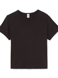 Women's Black Boxy Washed Black Short Sleeve Crew Neck T-Shirt - Black
