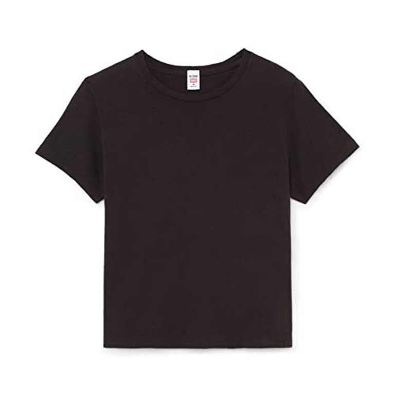 Women's Black Boxy Washed Black Short Sleeve Crew Neck T-Shirt - Black