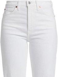Women's White Crop Boot Cut 70's Denim High Rise Jeans - White