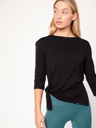 Anen Side Tie 3/4 Sleeve Top - Metropolis Black