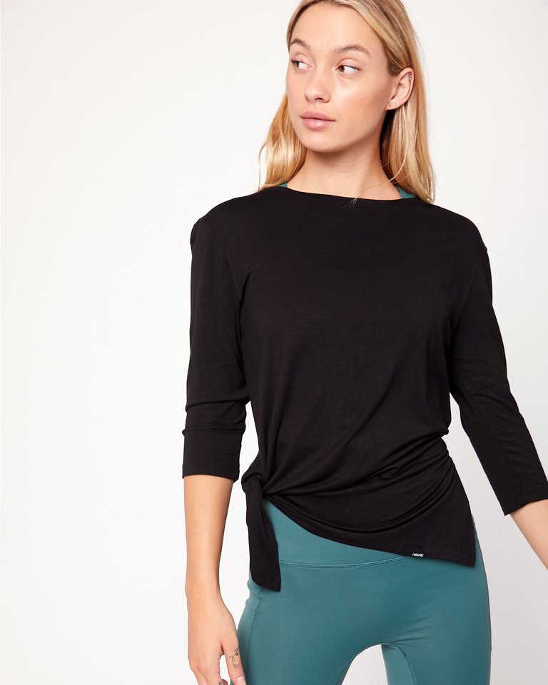 Anen Side Tie 3/4 Sleeve Top - Metropolis Black