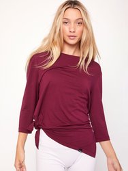 Anen Side Tie 3/4 Sleeve Top - Red Wine