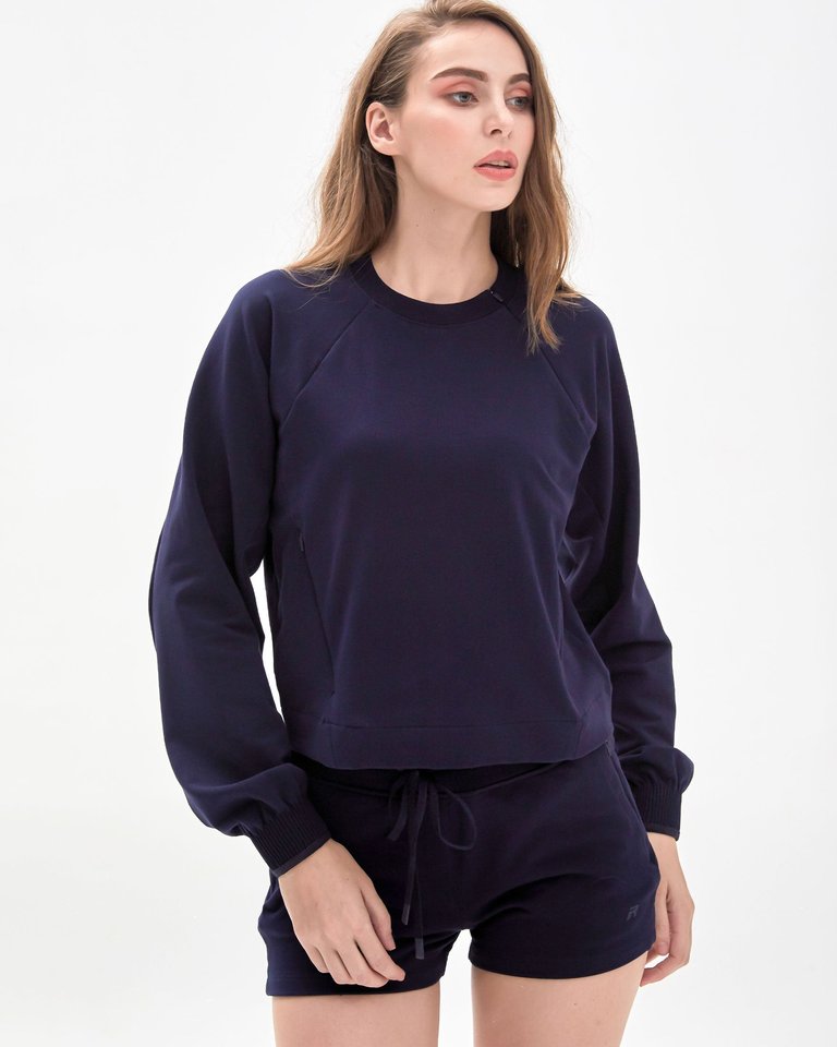 City Zip Crop Crewneck - True Navy