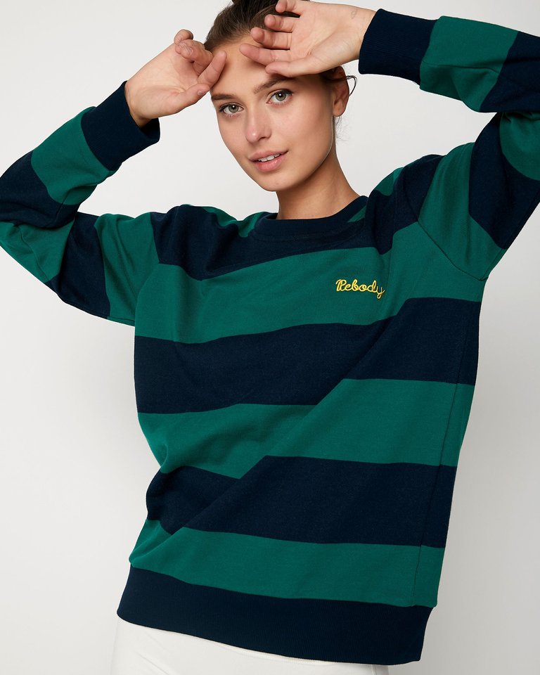 Embroidered Rebody Logo Rugby Striped Sweatshirt - Navy/Green