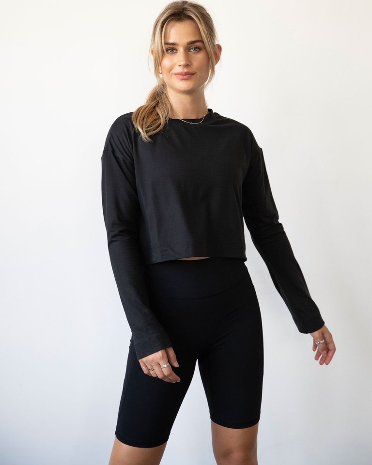 Go With The Flow Crop Long Sleeve - Cozy Black