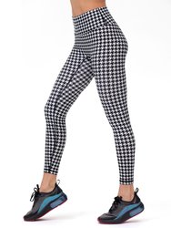 Hybrid Fleece Houndstooth Print Leggings High Waist