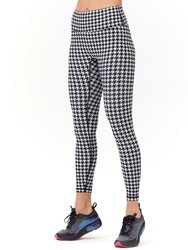 Hybrid Fleece Houndstooth Print Leggings High Waist