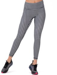 Hybrid Fleece Houndstooth Print Leggings High Waist