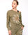 Karma Graphic Viscose Blend Long Sleeve Top - Olive/Print