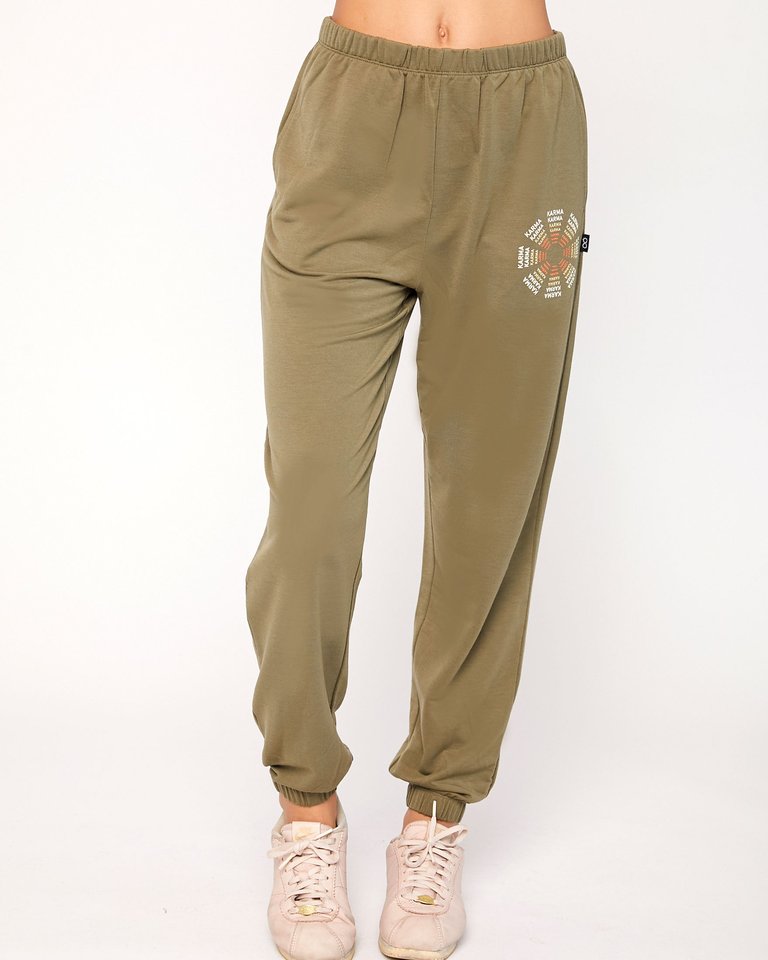 Karma Graphic Viscose Blend Sweatpants - Olive/Print