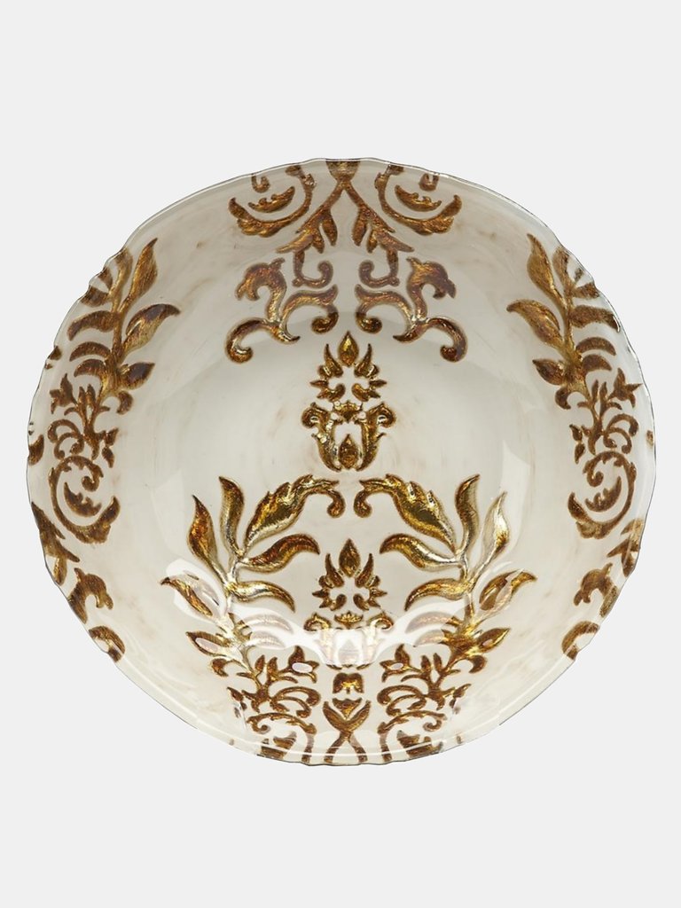 Damask Set/4 7.5" Gilded Glass Deep Plates - Ivory Gold