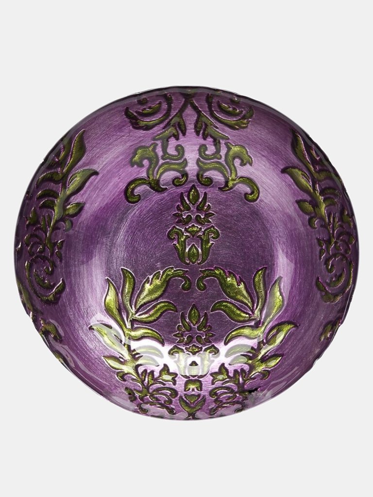 Damask Set/4 7.5" Gilded Glass Deep Plates - Purple Green