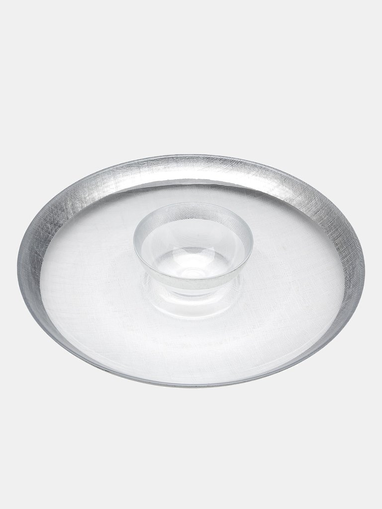 Linen 15.5" Chip and Dip Platter - Clear/Silver