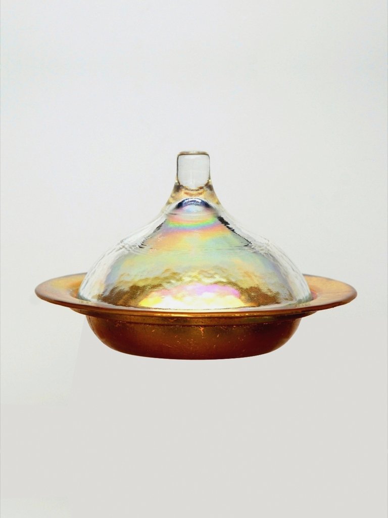 Rabat 5.5" Gilded Glass Covered Dish - Pearl Gold