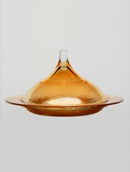 Rabat 9" Gilded Glass Covered Dish - Amber Gold