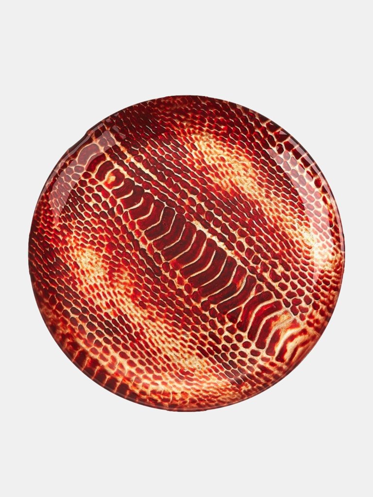 Snakeskin Set/4 9" Gilded Glass Side Plates - Coral