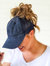 Hidden Messy Bun Baseball Cap - Midnight Blue Mesh Back