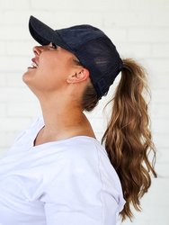 Hidden Messy Bun Baseball Cap - Midnight Blue Mesh Back