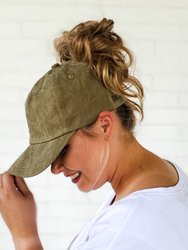 Hidden Messy Bun Baseball Cap - Military Green Hat - Military Green