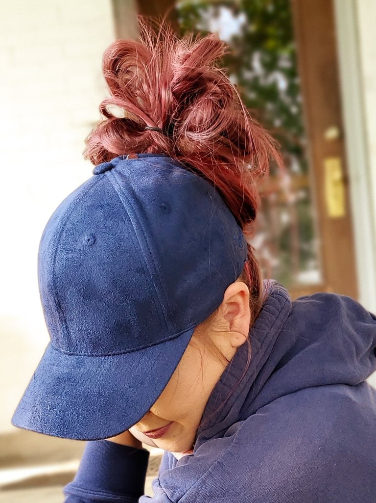 Hidden Messy Bun Baseball Cap - Navy Suede Hat