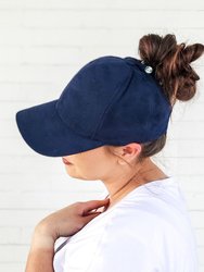 Hidden Messy Bun Baseball Cap - Navy Suede Hat