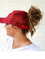 Hidden Messy Bun Baseball Cap - Red Mesh Back Hat