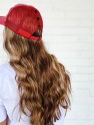 Hidden Messy Bun Baseball Cap - Red Mesh Back Hat