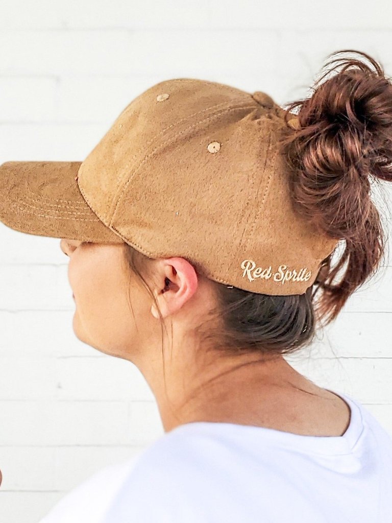 Hidden Messy Bun Baseball Cap - Tan Suede