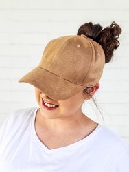 Hidden Messy Bun Baseball Cap - Tan Suede