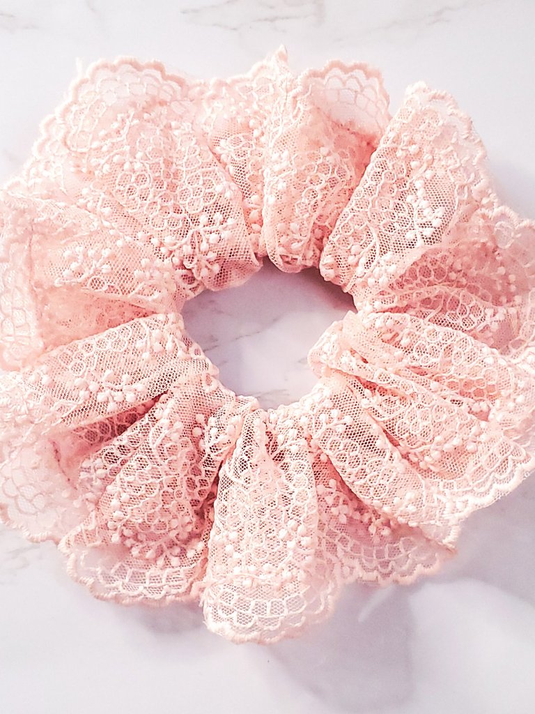 Pink Lace Oversized Fancy Scrunchy - Pink