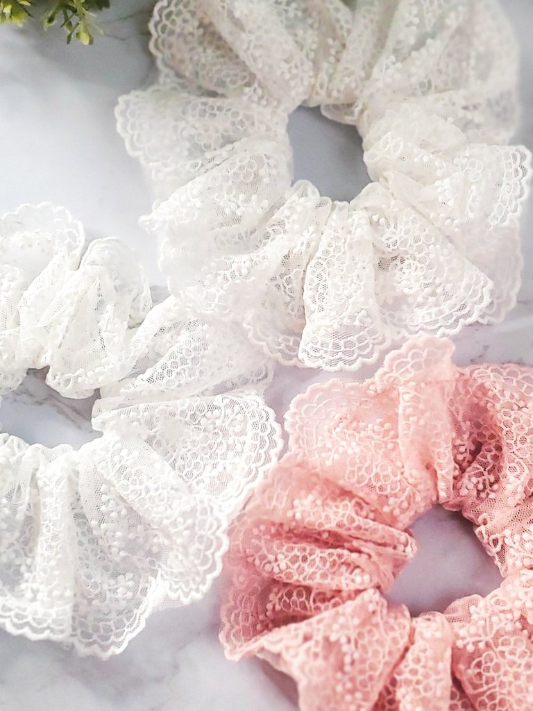 Pink Lace Oversized Fancy Scrunchy