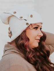 Slouchy Cream Button Up Beanie | Hidden Messy Bun Opening