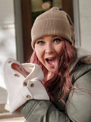 Slouchy Cream Button Up Beanie | Hidden Messy Bun Opening