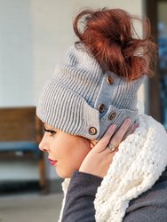 Slouchy Cream Button Up Beanie | Hidden Messy Bun Opening