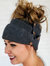 Slouchy Dark Grey Button Up Beanie | Hidden Messy Bun Hat Opening