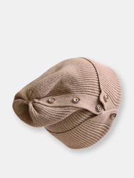 Slouchy Light Mocha Button Up Beanie | Hidden Messy Bun Opening